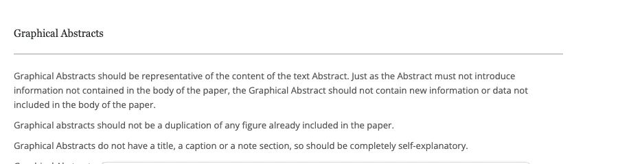 The Dove Press author guidelines page for graphical abstracts, with the line stating that graphical abstracts do not have a title, a caption or a note section